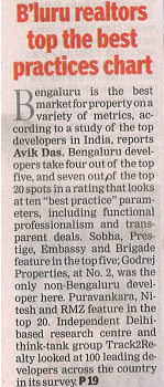 Times of India – Bengaluru realtors top best practices chart